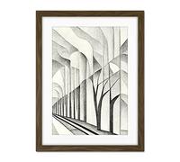 Doppelganger33 LTD Monochrome Cubism Tree Tunnel Path Perspective Illustration Artwork Framed Wall Art Print 18X24 inch
