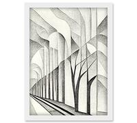 Doppelganger33 LTD Monochrome Cubism Tree Tunnel Path Perspective Illustration Artwork Framed Wall Art Print A4