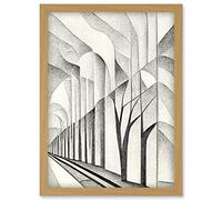 Doppelganger33 LTD Monochrome Cubism Tree Tunnel Path Perspective Illustration Artwork Framed Wall Art Print A4