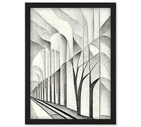Doppelganger33 LTD Monochrome Cubism Tree Tunnel Path Perspective Illustration Artwork Framed Wall Art Print A4