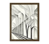 Doppelganger33 LTD Monochrome Cubism Tree Tunnel Path Perspective Illustration Artwork Framed Wall Art Print 18X24 inch