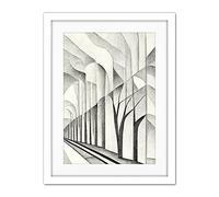 Doppelganger33 LTD Monochrome Cubism Tree Tunnel Path Perspective Illustration Artwork Framed Wall Art Print 18X24 inch