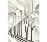 Doppelganger33 LTD Monochrome Cubism Tree Tunnel Path Perspective Illustration Large Wall Art Poster Print Thick Paper 18X24 Inch