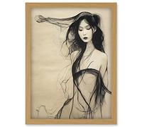 Doppelganger33 LTD Monochrome Melancholic Female Figure Illustration Artwork Framed Wall Art Print A4