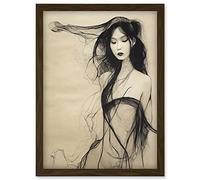 Doppelganger33 LTD Monochrome Melancholic Female Figure Illustration Artwork Framed Wall Art Print A4