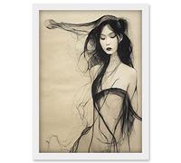 Doppelganger33 LTD Monochrome Melancholic Female Figure Illustration Artwork Framed Wall Art Print A4