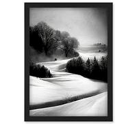 Doppelganger33 LTD Monochrome Winter Landscape Scene Artwork Framed Wall Art Print A4