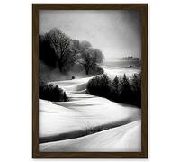 Doppelganger33 LTD Monochrome Winter Landscape Scene Artwork Framed Wall Art Print A4