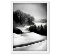 Doppelganger33 LTD Monochrome Winter Landscape Scene Artwork Framed Wall Art Print A4