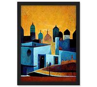 Doppelganger33 LTD Moroccan African Cityscape Modern Blue Yellow Artwork Framed A3 Wall Art Print