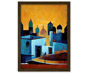 Doppelganger33 LTD Moroccan African Cityscape Modern Blue Yellow Artwork Framed A3 Wall Art Print