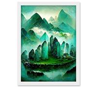 Doppelganger33 LTD Mystical New Age Crystal Jade Green Landscape Painting Artwork Framed A3 Wall Art Print
