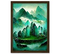 Doppelganger33 LTD Mystical New Age Crystal Jade Green Landscape Painting Artwork Framed A3 Wall Art Print