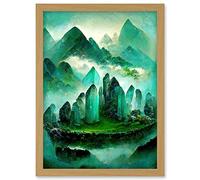 Doppelganger33 LTD Mystical New Age Crystal Jade Green Landscape Painting Artwork Framed A3 Wall Art Print
