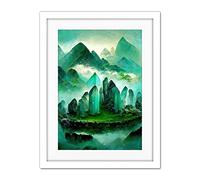 Doppelganger33 LTD Mystical New Age Crystal Jade Green Landscape Painting Artwork Framed Wall Art Print 18X24 Inch