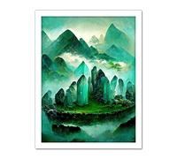 Doppelganger33 LTD Mystical New Age Crystal Jade Green Landscape Painting Artwork Framed Wall Art Print 18X24 Inch