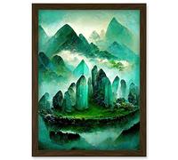 Doppelganger33 LTD Mystical New Age Crystal Jade Green Landscape Painting Artwork Framed Wall Art Print A4