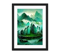 Doppelganger33 LTD Mystical New Age Crystal Jade Green Landscape Painting Artwork Framed Wall Art Print 18X24 Inch