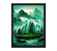 Doppelganger33 LTD Mystical New Age Crystal Jade Green Landscape Painting Artwork Framed Wall Art Print 18X24 Inch