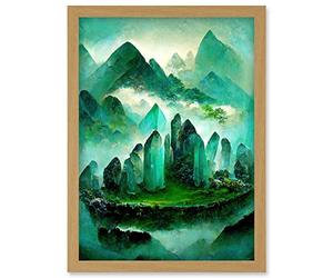 Doppelganger33 LTD Mystical New Age Crystal Jade Green Landscape Painting Artwork Framed Wall Art Print A4
