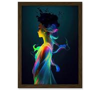 Doppelganger33 LTD Nature Fairy In Colourful Fluorescent Light Dress Artwork Framed A3 Wall Art Print