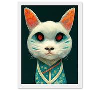 Doppelganger33 LTD Nihonga Kimono Cat Japanese Illustration Artwork Framed Wall Art Print A4