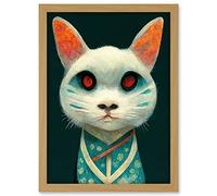 Doppelganger33 LTD Nihonga Kimono Cat Japanese Illustration Artwork Framed Wall Art Print A4