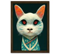 Doppelganger33 LTD Nihonga Kimono Cat Japanese Illustration Artwork Framed Wall Art Print A4