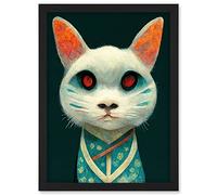 Doppelganger33 LTD Nihonga Kimono Cat Japanese Illustration Artwork Framed Wall Art Print A4