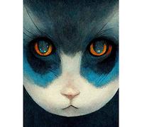 Doppelganger33 LTD Nihonga Style Japanese Cat Blue Large Wall Art Poster Print Thick Paper 18X24 Inch