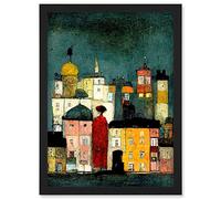 Doppelganger33 LTD Onlooker Quirky Colourful Street Scene Artwork Framed Wall Art Print A4