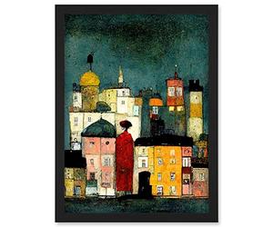 Doppelganger33 LTD Onlooker Quirky Colourful Street Scene Artwork Framed Wall Art Print A4