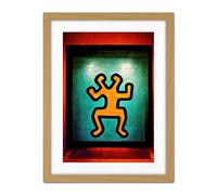 Doppelganger33 LTD Orange Figure In Blue Square Painting Artwork Framed Wall Art Print 18X24 Inch