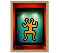 Doppelganger33 LTD Orange Figure In Blue Square Painting Artwork Framed Wall Art Print A4
