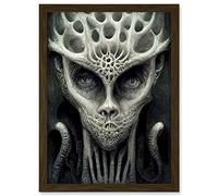 Doppelganger33 LTD Organic Wise Alien Face With Human Eyes Artwork Framed A3 Wall Art Print