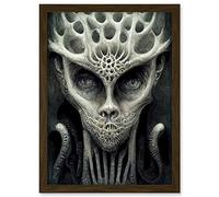 Doppelganger33 LTD Organic Wise Alien Face With Human Eyes Artwork Framed Wall Art Print A4