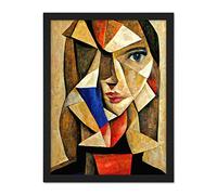 Doppelganger33 LTD Painting Cubism Style Portrait Of Young Woman Beige And Brown Artwork Framed Wall Art Print 18X24 Inch