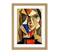 Doppelganger33 LTD Painting Cubism Style Portrait Of Young Woman Beige And Brown Artwork Framed Wall Art Print 18X24 Inch