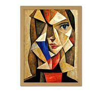 Doppelganger33 LTD Painting Cubism Style Portrait Of Young Woman Beige And Brown Artwork Framed Wall Art Print 18X24 Inch