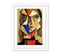 Doppelganger33 LTD Painting Cubism Style Portrait Of Young Woman Beige And Brown Artwork Framed Wall Art Print 18X24 Inch