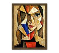 Doppelganger33 LTD Painting Cubism Style Portrait Of Young Woman Beige And Brown Artwork Framed Wall Art Print 18X24 Inch