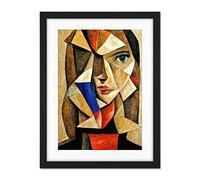 Doppelganger33 LTD Painting Cubism Style Portrait Of Young Woman Beige And Brown Artwork Framed Wall Art Print 18X24 Inch