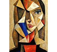 Doppelganger33 LTD Painting Cubism Style Portrait Of Young Woman Beige And Brown Large Wall Art Poster Print Thick Paper 18X24 Inch