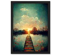 Doppelganger33 LTD Path Into The Light Calm Landscape Oil Painting Artwork Framed A3 Wall Art Print