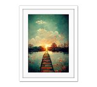 Doppelganger33 LTD Path Into The Light Calm Landscape Oil Painting Artwork Framed Wall Art Print 18X24 Inch