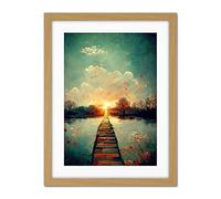 Doppelganger33 LTD Path Into The Light Calm Landscape Oil Painting Artwork Framed Wall Art Print 18X24 Inch