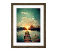 Doppelganger33 LTD Path Into The Light Calm Landscape Oil Painting Artwork Framed Wall Art Print 18X24 Inch