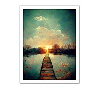 Doppelganger33 LTD Path Into The Light Calm Landscape Oil Painting Artwork Framed Wall Art Print 18X24 Inch