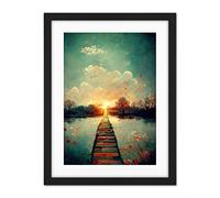 Doppelganger33 LTD Path Into The Light Calm Landscape Oil Painting Artwork Framed Wall Art Print 18X24 Inch