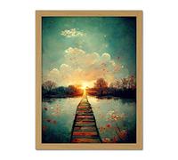 Doppelganger33 LTD Path Into The Light Calm Landscape Oil Painting Artwork Framed Wall Art Print 18X24 Inch